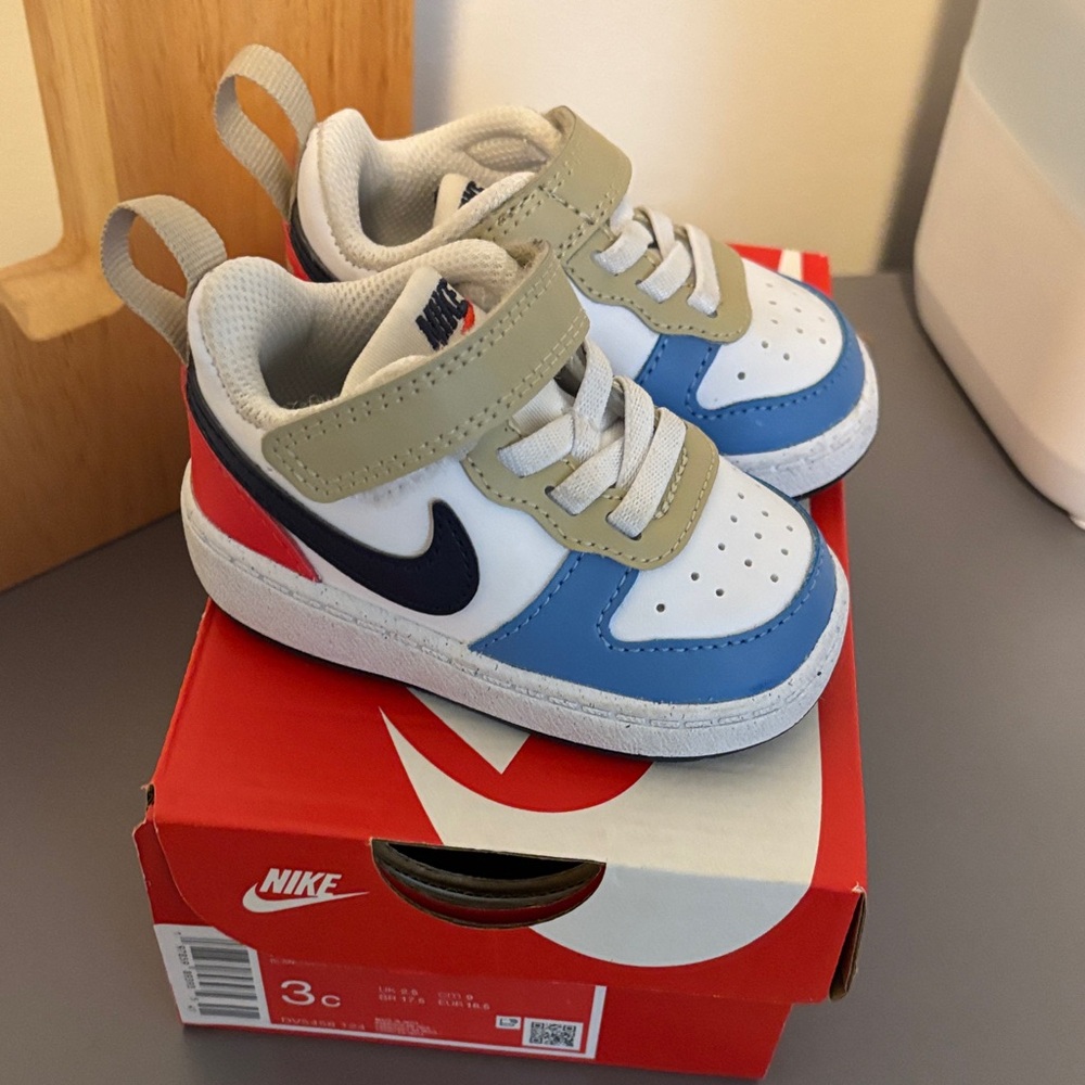 Nike Kids Blue, Red, and Tan Sneakers